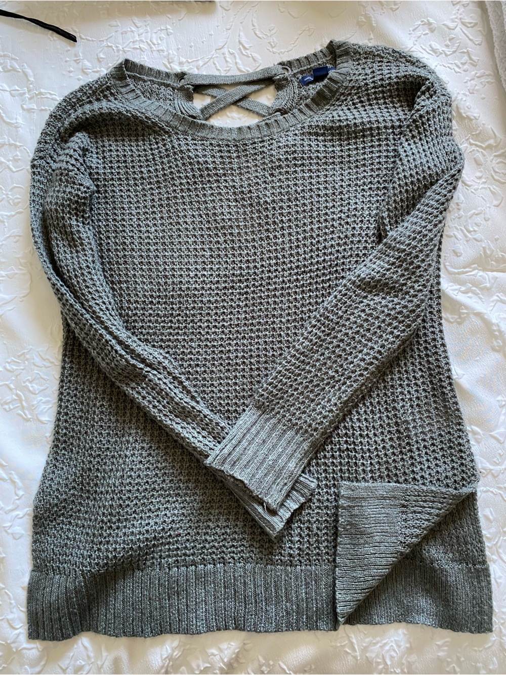 American Eagle Outfitters Green Waffle-Knit Crewneck Sweater